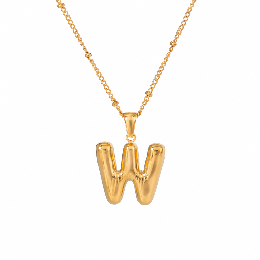 letter charm necklace buchstabe w gold edelstahl wasserfest