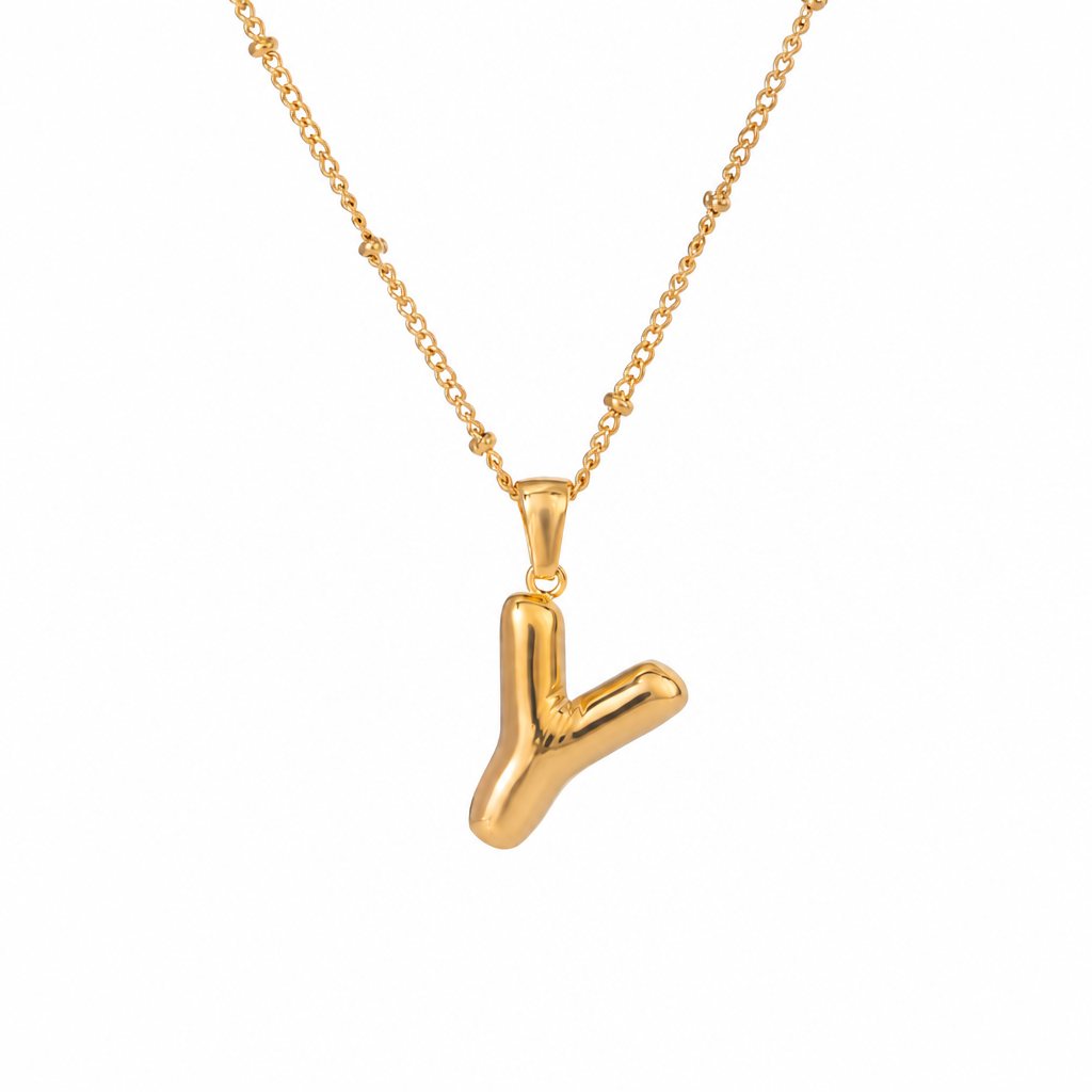 letter charm necklace buchstabe y gold edelstahl wasserfest
