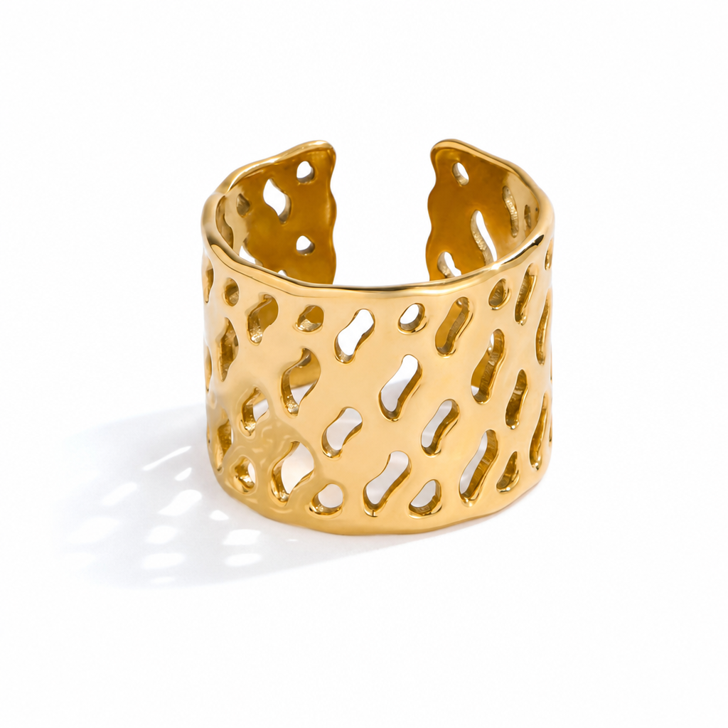 mesh grid ring gold edelstahl statement strukturiert