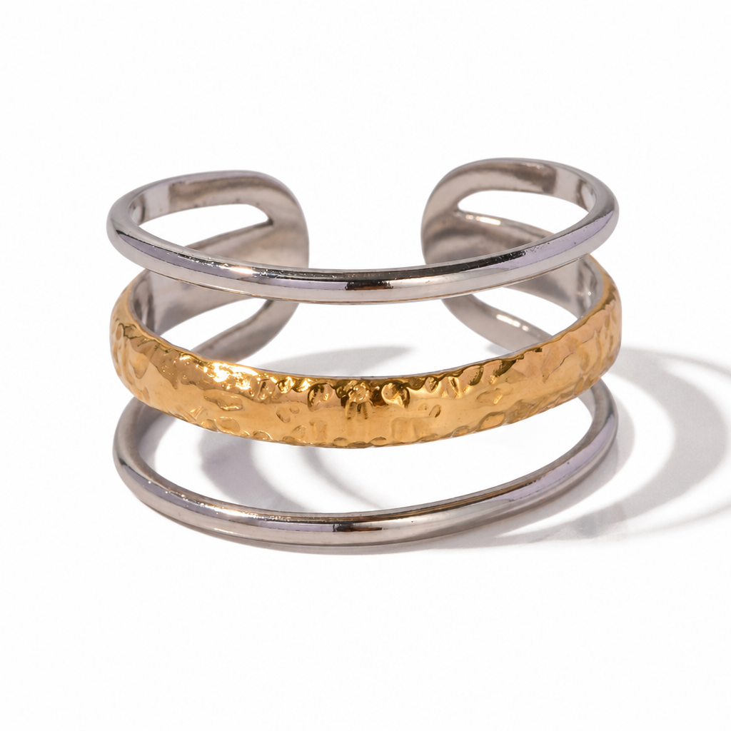 twisted bicolor ring gold silber edelstahl verstellbar wasserfest
