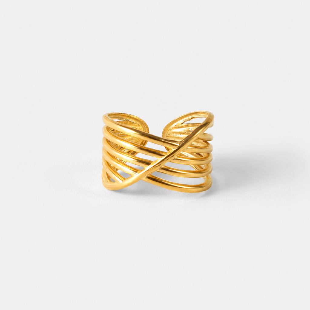 twisted cross ring gold edelstahl wasserfest verstellbar