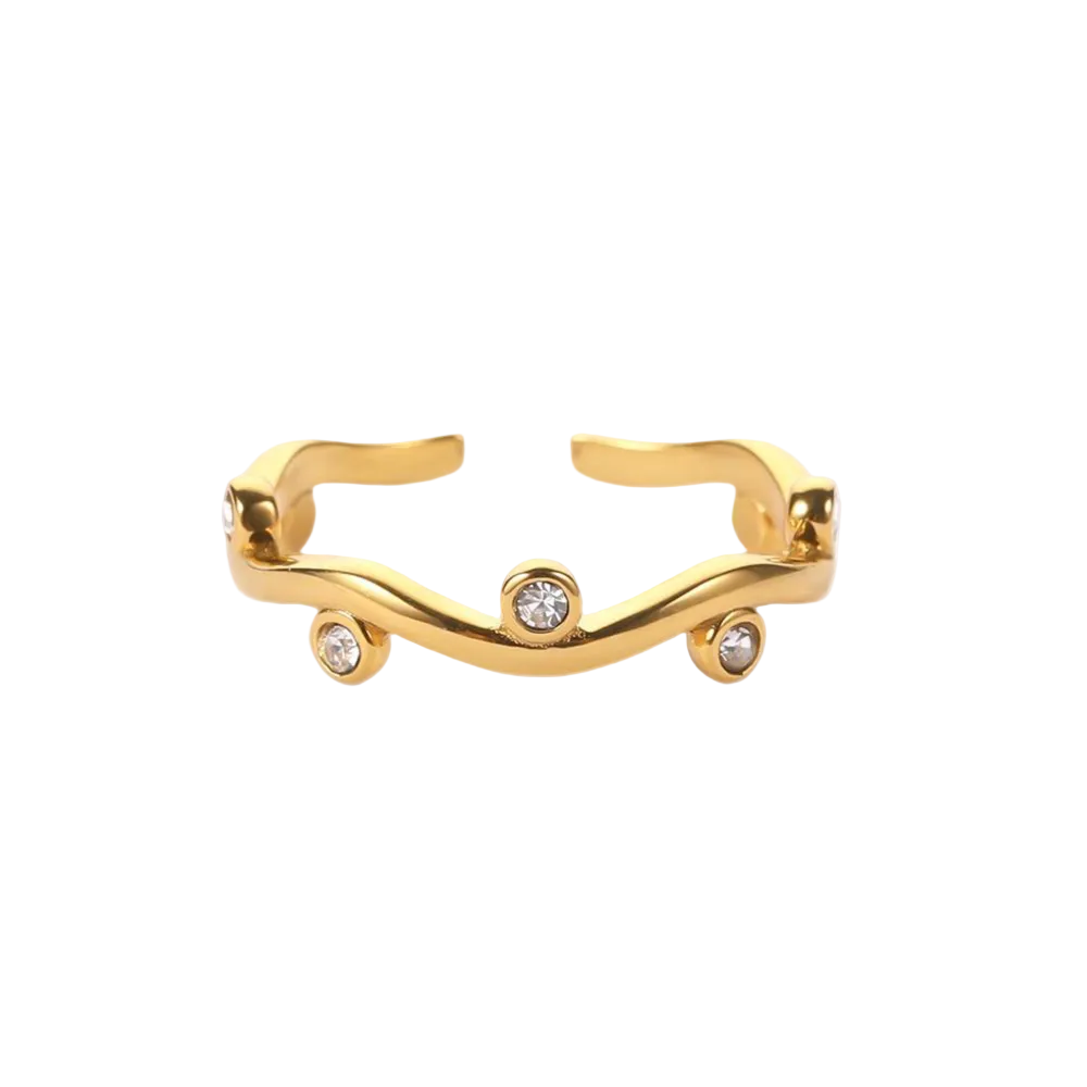 waves of sparkle ring gold zirkonia edelstahl wasserfest