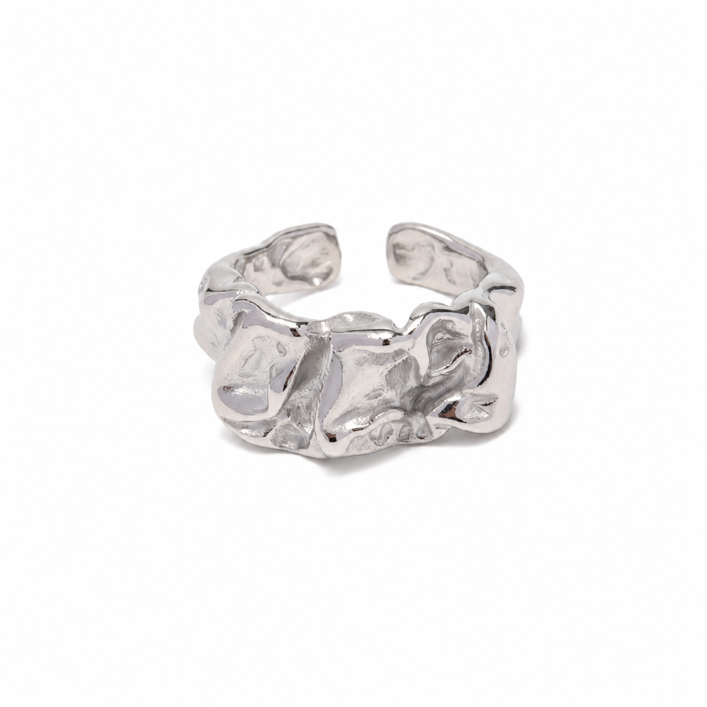 sculptural wave ring edelstahl breit strukturiert wasserfest