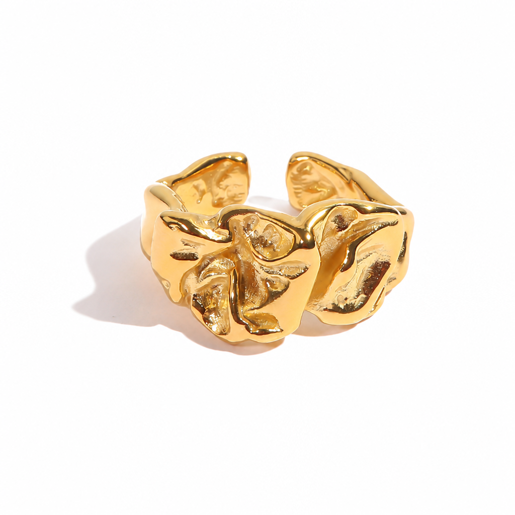 sculptural wave ring gold edelstahl wasserfest
