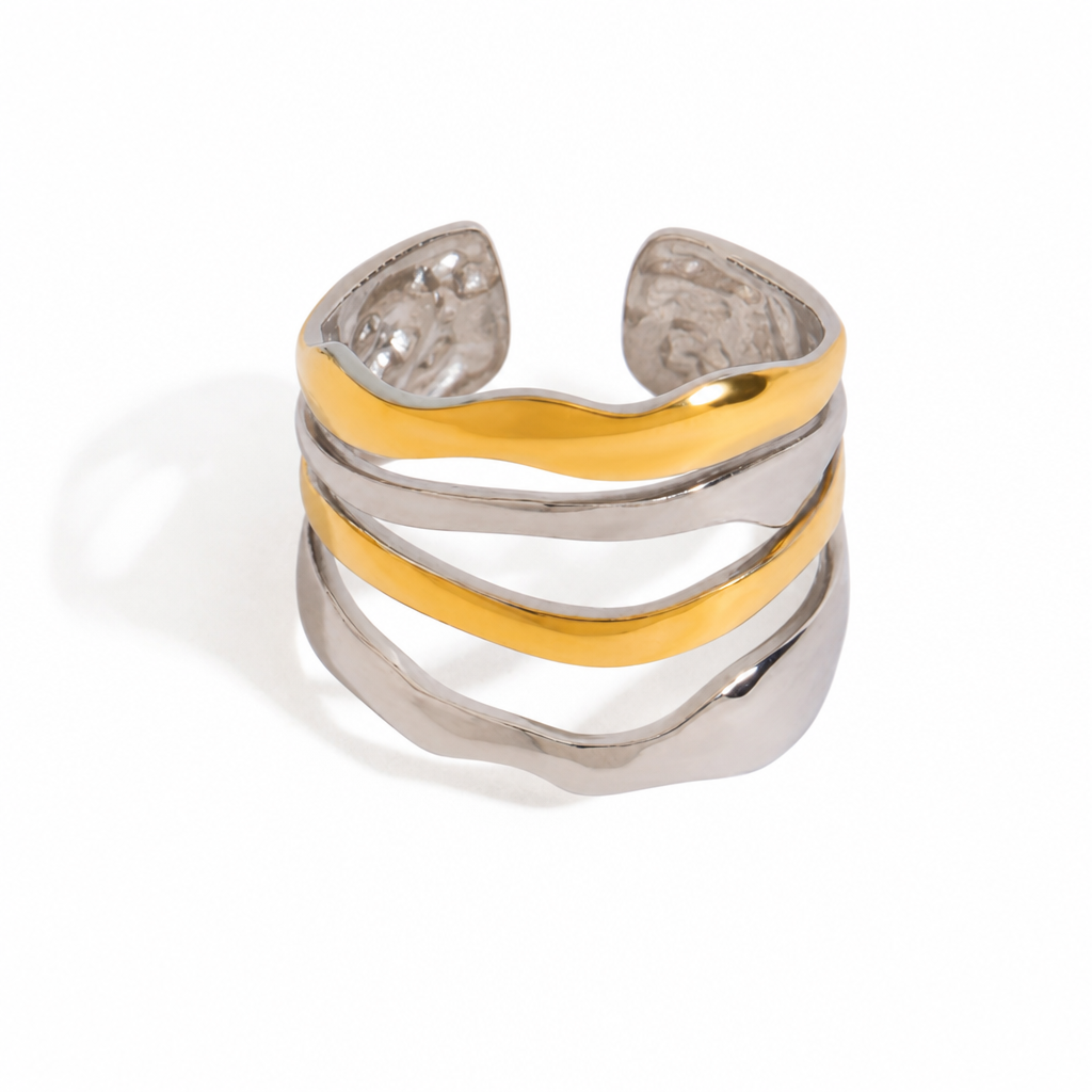 wave layers ring bicolor gold silber edelstahl wasserfest