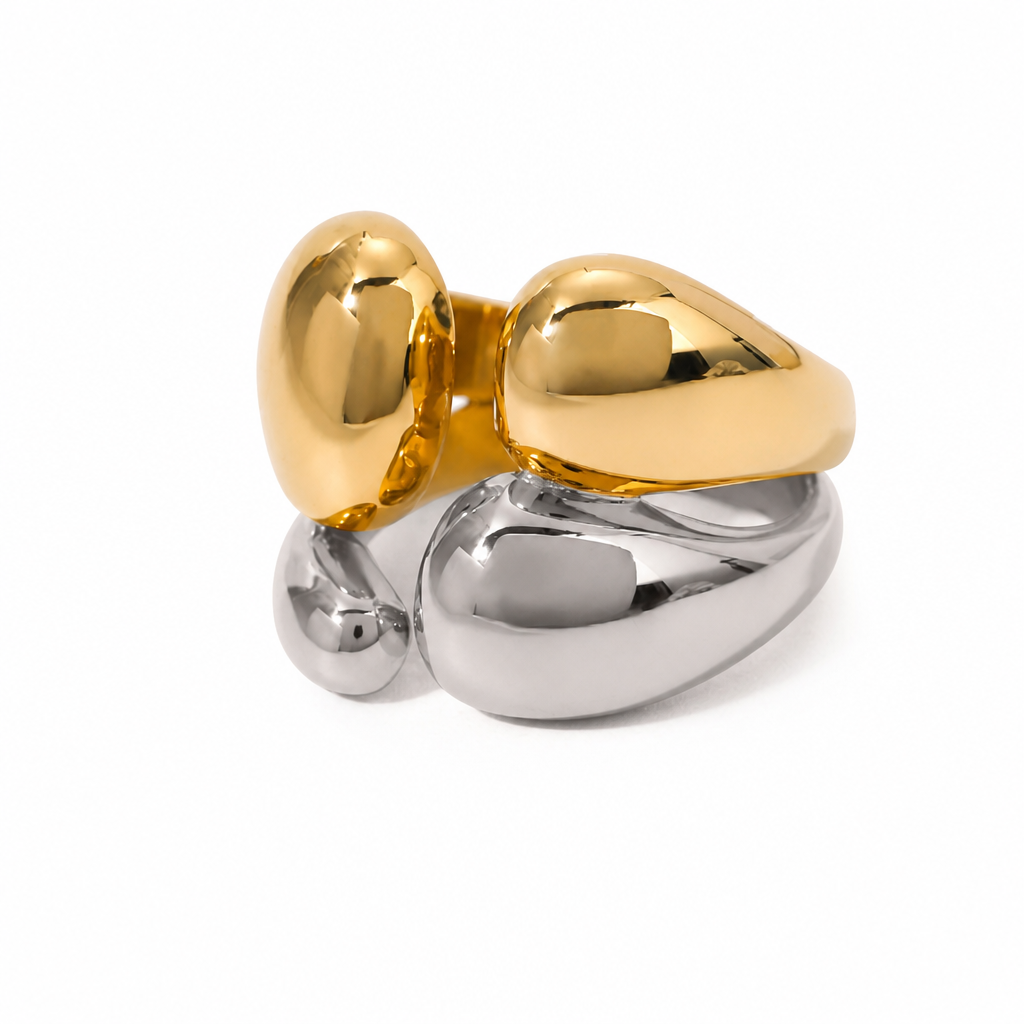 dome stack ring bicolor gold silber edelstahl chunky