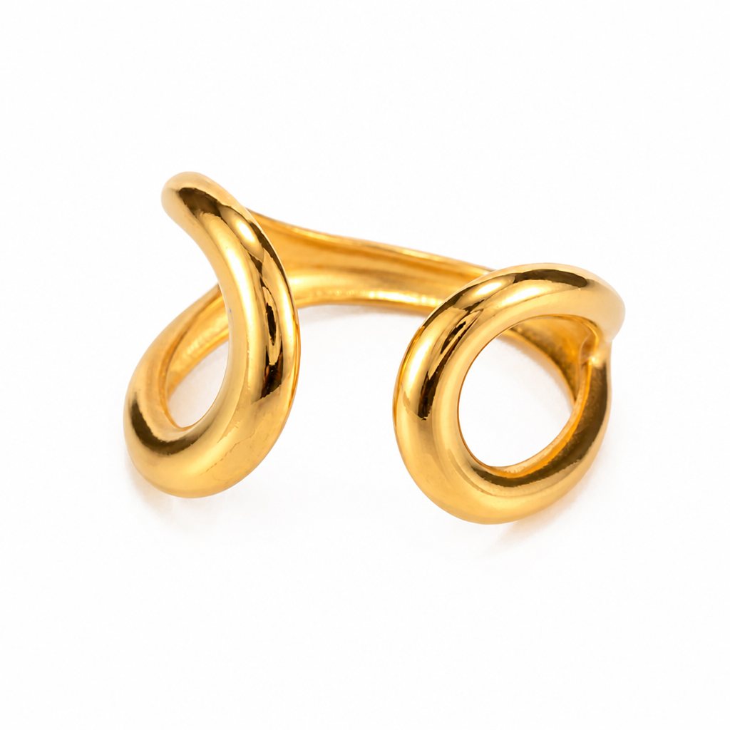 twin loop ring gold edelstahl verstellbar organisch elegant
